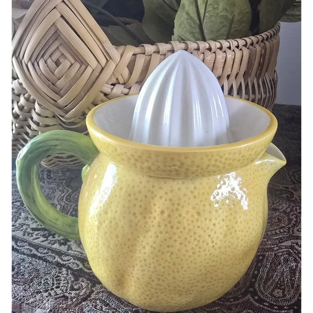 Ceramic 2 Piece Citrus Juicer Pitcher Lemon Shape  Cottage